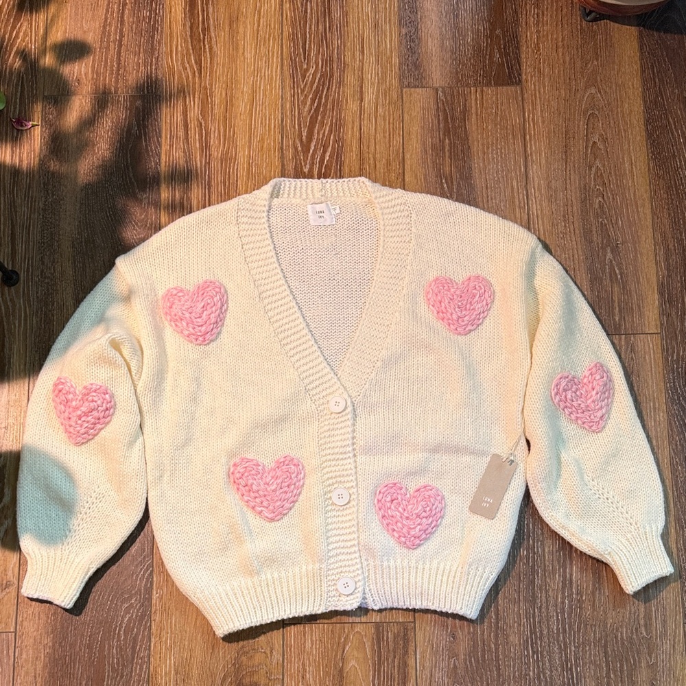 Cardigan with Pink Heart Accents